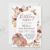Autumn Boho Floral Pumpkin Birthday party Invite Kaart (Voorkant)