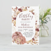 Autumn Boho Floral Pumpkin Birthday party Invite Kaart (Staand voorkant)