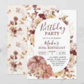 Autumn Boho Floral Pumpkin Birthday party Invite Kaart (Voorkant / Achterkant)