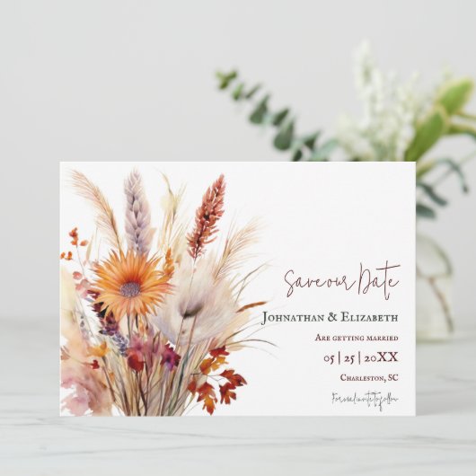 Autumn Boho Floral | Wit De datum opslaan Save The Date (Staand voorkant)