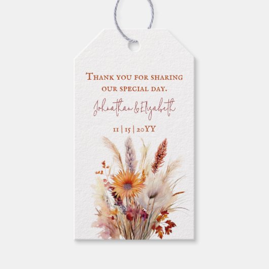 Autumn Boho Floral | Witte bruiloft Cadeaulabel (Voorkant)