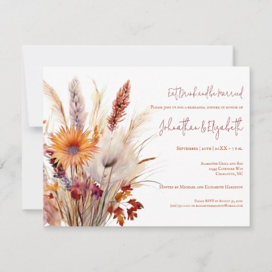 Autumn Boho Floral | Witte repetitie diner Kaart (Voorkant)