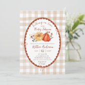 Autumn Boho Gingham Pumpkin Baby shower Uitnodigin Kaart (Staand voorkant)