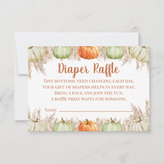 Autumn Boho Pampas Grass Diaper Raffle Card Bedankkaart (Voorkant)