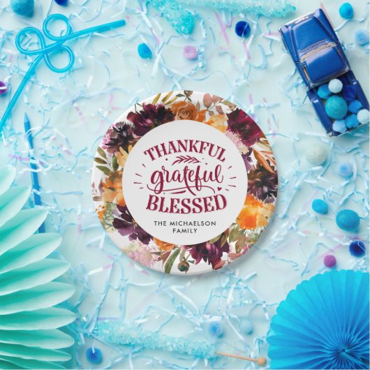 Autumn Boho persoonlijke Floral Thanksgiving Papieren Bordje (Feest)