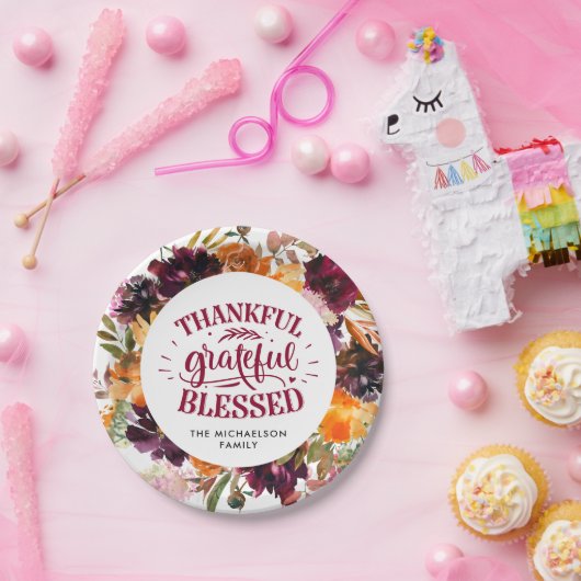 Autumn Boho persoonlijke Floral Thanksgiving Papieren Bordje (Feest)