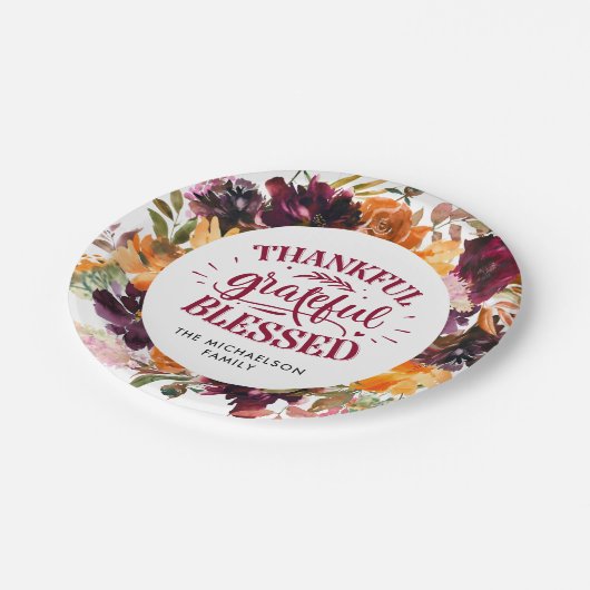 Autumn Boho persoonlijke Floral Thanksgiving Papieren Bordje (Gekanteld)