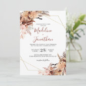 Autumn Boho Terracotta Floral Geometry Wedding Kaart (Staand voorkant)