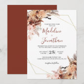Autumn Boho Terracotta Floral Geometry Wedding Kaart (Voorkant / Achterkant)
