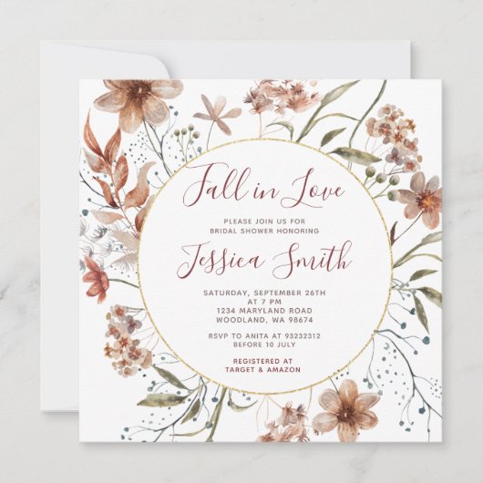 Autumn Boho Wildflower Herfst in Love Vrijgezellen Kaart (Voorkant)