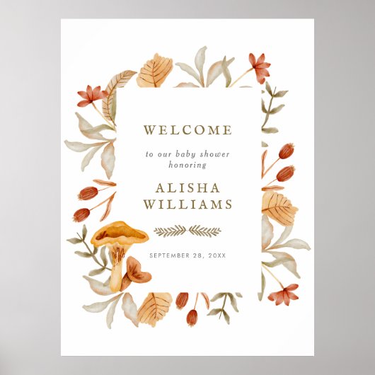 Autumn Botanical Whimsy Herfst Baby shower Welkom Poster (Voorkant)
