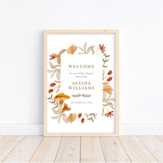 Autumn Botanical Whimsy Herfst Baby shower Welkom Poster