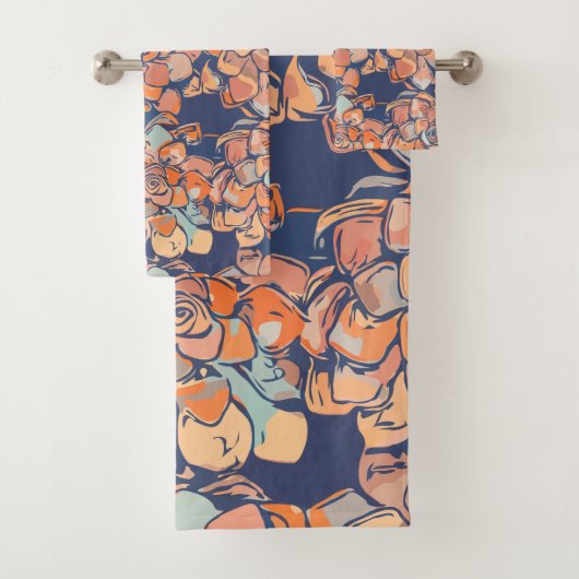 Autumn Botanicals in de "Earthy Neutrals" en "Navy Bad Handdoek (Insitu)