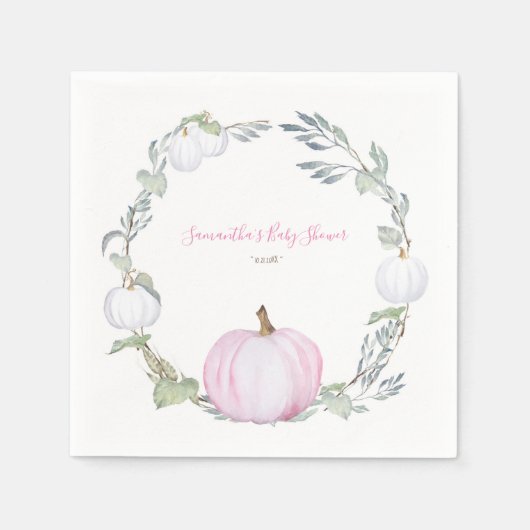 Autumn Botanische Roze en Witte Pompoenen Thanksgi Servet (Voorkant)