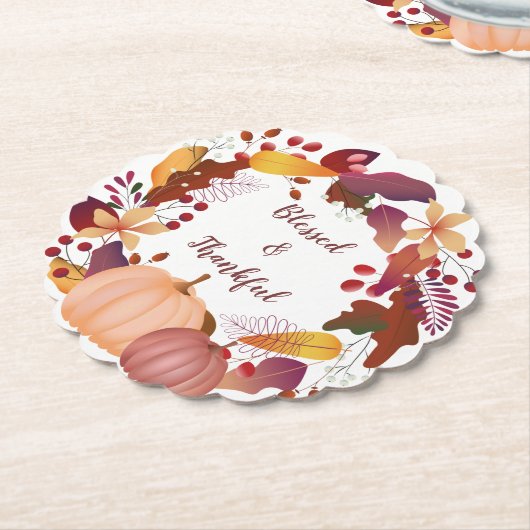 Autumn Bounty Blessed Thanksgiving Kartonnen Onderzetters (Gekanteld)
