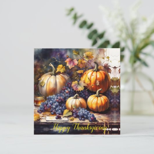 Autumn Bounty, pompoenen druiven -Thanksgiving Kaart (Staand voorkant)