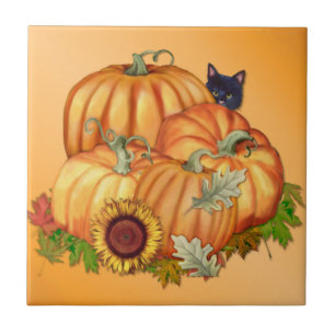Autumn Bounty Pumpkins Cat Tegeltje