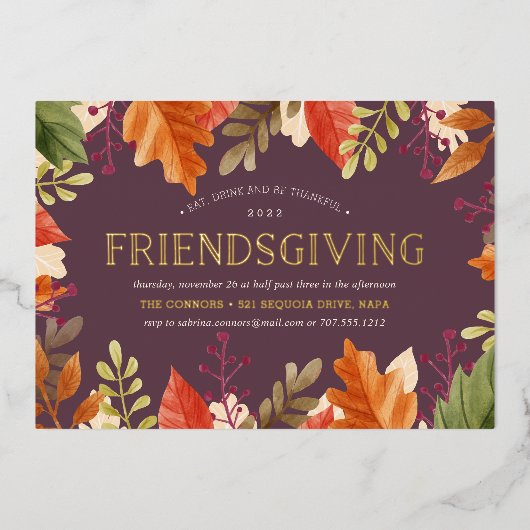 Autumn Bounty | Thanksgiving Friendsgiving Dinner Folie Uitnodiging (Voorkant)