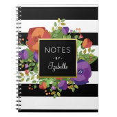 Autumn Bouquet & Chic Stripes - Aangepaste naam Notitieboek (Voorkant)