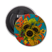 Autumn bouquet op blauw button flesopener (Voorkant)