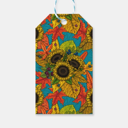 Autumn bouquet op blauw cadeaulabel (Voorkant)