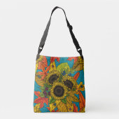 Autumn bouquet op blauw crossbody tas (Achterkant)