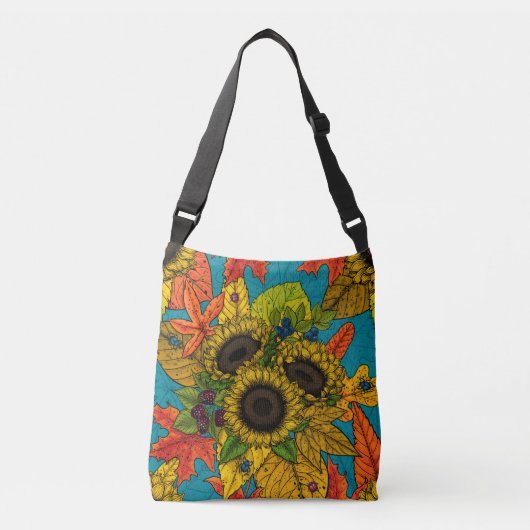 Autumn bouquet op blauw crossbody tas (Voorkant)