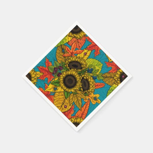 Autumn bouquet op blauw servet (Hoek)