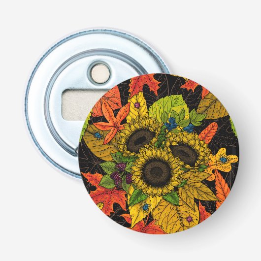 Autumn bouquet op zwart button flesopener (Voorkant)