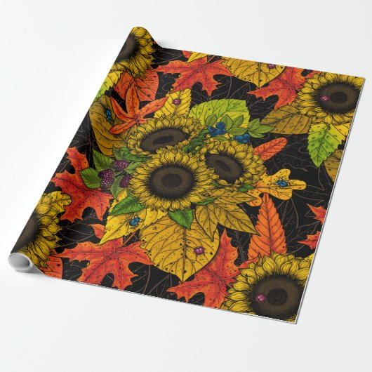 Autumn bouquet op zwart cadeaupapier (Uitgerold)