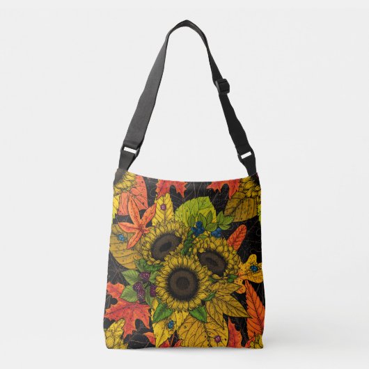 Autumn bouquet op zwart crossbody tas (Voorkant)