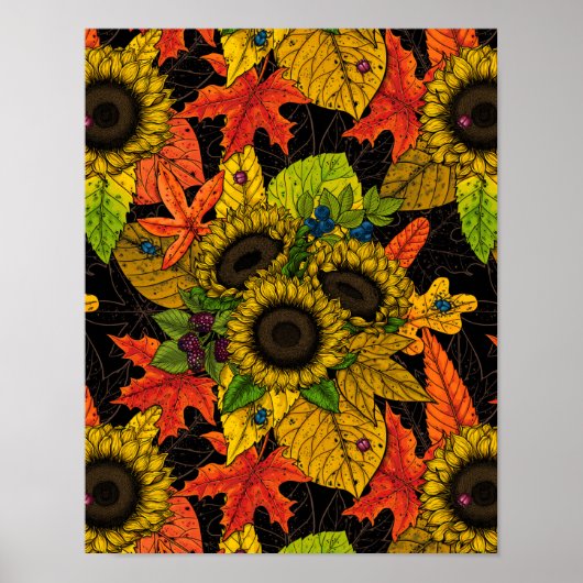 Autumn bouquet op zwart poster (Voorkant)