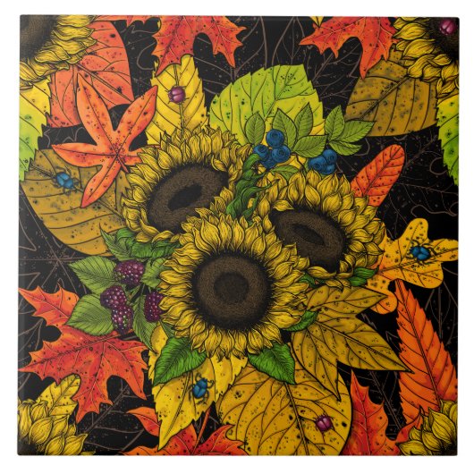 Autumn bouquet op zwart tegeltje (Voorkant)