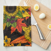 Autumn bouquet op zwart theedoek (Quarter Fold)