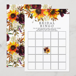 Autumn Bouquet Sunflower Floral Bingo Game Kaart