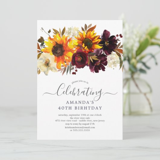 Autumn Bouquet Sunflower Floral Birthday Party Kaart (Staand voorkant)