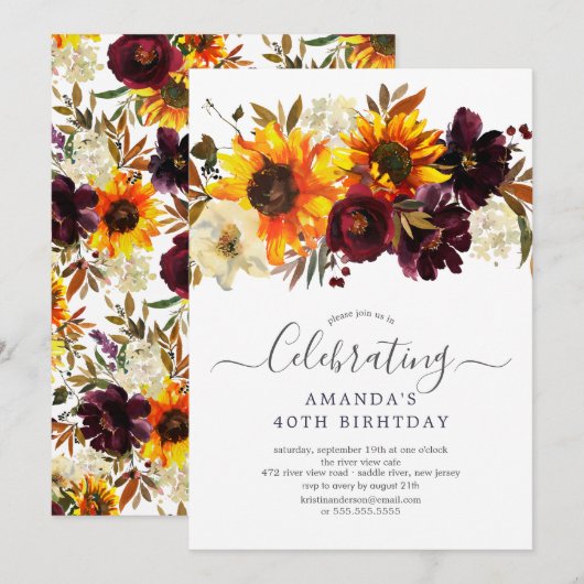 Autumn Bouquet Sunflower Floral Birthday Party Kaart (Voorkant / Achterkant)