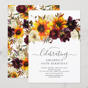 Autumn Bouquet Sunflower Floral Birthday Party Kaart