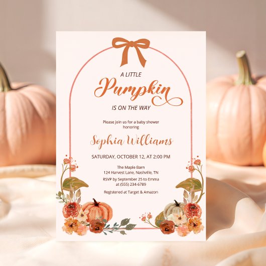 Autumn Bow Little Pumpkin Baby shower Kaart