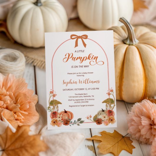 Autumn Bow Little Pumpkin Baby shower Kaart