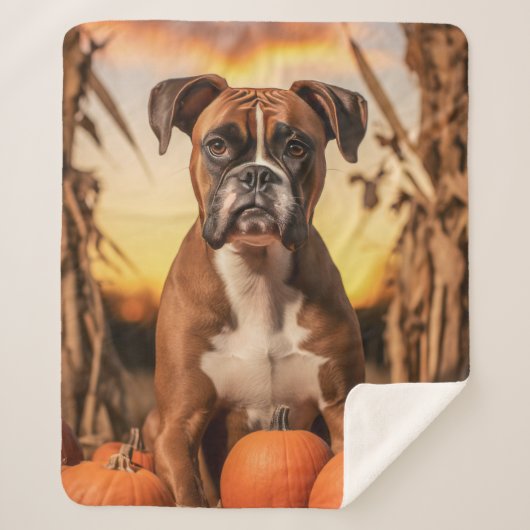 Autumn Boxer Dog Sherpa Deken (Voorkant)
