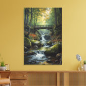 Autumn Bridge Waterfall Canvas Print (Insitu (Woonkamer))
