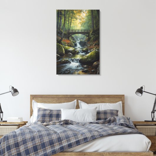 Autumn Bridge Waterfall Canvas Print (Insitu (Slaapkamer))