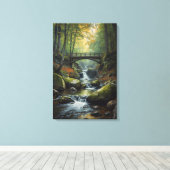Autumn Bridge Waterfall Canvas Print (Insitu (Houten vloer))