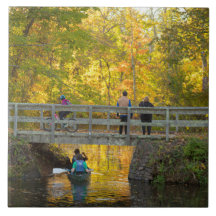 Autumn Bridge Waterscape Ceramic Tegel