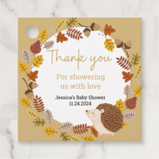 Autumn Brown Hedgehog Baby shower Bedankjes Labels