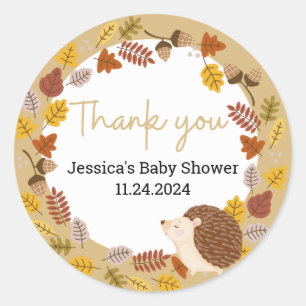 Autumn Brown Hedgehog Baby shower Dank u Ronde Sticker