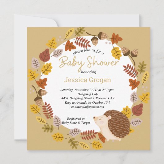 Autumn Brown Hedgehog Baby shower Kaart (Voorkant)