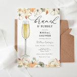 Autumn Brunch en Bubble Bridal Shower Invitation Kaart<br><div class="desc">Deze Brunch met de Bride Bridal Shower-uitnodiging is perfect om de bruid te vieren om een bruid te zijn die al heeft ontwikkeld. Pas uw gegevens aan voor de bruid. Met een waterverf champagne en een grens van herfstblad en groen,  perfect om de herfst of de Thanksgiving te vieren!</div>