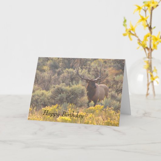 Autumn Bull Elk Custom Happy Birthday Kaart (Gele Bloem)